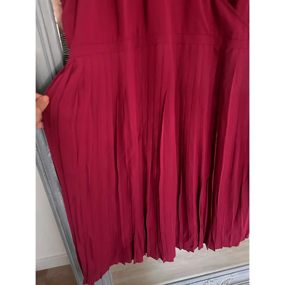 NWT J. Crew Pleated Midi Faux Wrap Dress V-Neck Short Sleeves Raspberry 24